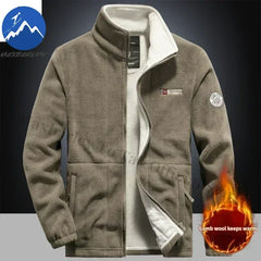 Winter Warm Fleece Jacket Men Climbing Double Thickened Pocket Jacket Outdoor High Collar Windproof Ski Sweatshirt Coat Man Snow