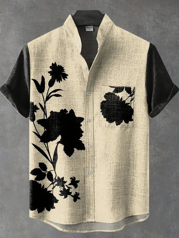 Men's Abstract 3D Print Stand up Collar Short Sleeve Button up Shirt Casual plus Size Soft Clothing Outdoor Fashionable