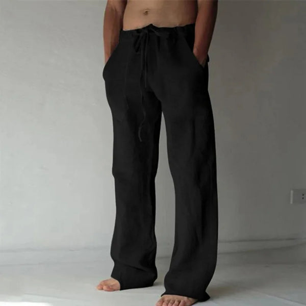 Sports pants new spring/summer fashion brand men's hip-hop breathable cotton linen solid color simple drawstring wide leg pants