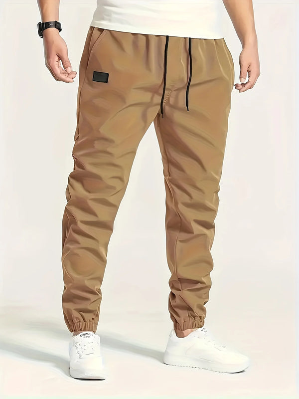 European men's casual jogging pants with drawstring twill fabric work pants, hiking outdoor sports pants, multi pocket pants
