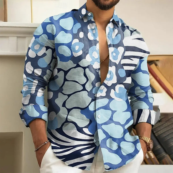 Fashion Men's Leopard Zebra Print Shirt Button Up Shirts Long Sleeve shirt Casual Men's Tops Fall 3D Print Collared Shirt