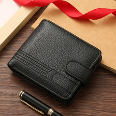 Fashion Casual New Men's Short Wallet PU Multi-Dlot High-Capacity Zipper Buckle Foldable Solid Premium Texture Wearable Light