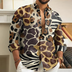 Fashion Men's Leopard Zebra Print Shirt Button Up Shirts Long Sleeve shirt Casual Men's Tops Fall 3D Print Collared Shirt