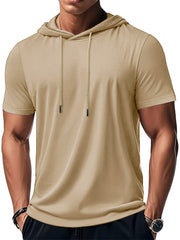 New Mens Short Sleeve Loose T-shirt Multi Solid Color Lightweight Hoodie Fitness Breathable Collar Tops Summer Hooded Sweatwear