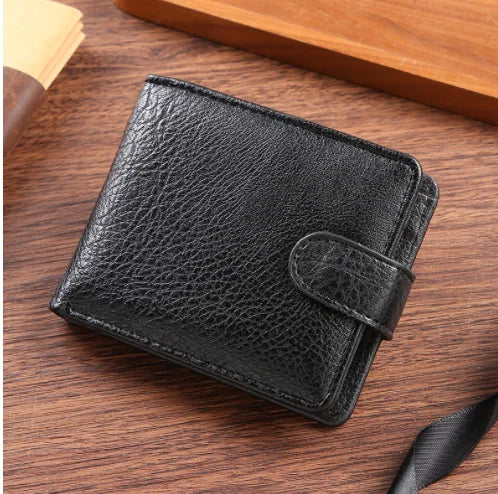 Fashion Casual New Men's Short Wallet PU Multi-Dlot High-Capacity Zipper Buckle Foldable Solid Premium Texture Wearable Light