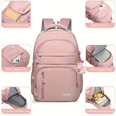 Unisex Casual Nylon Backpack, Large Capacity, Adjustable Shoulder Straps, Zipper Closure, Polyester Lining, Durable Travel, Work Clothing, School Carry-On Bag, Lightweight, Washable, Fashionable Stitching Details.