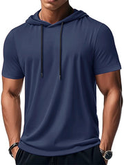 New Mens Short Sleeve Loose T-shirt Multi Solid Color Lightweight Hoodie Fitness Breathable Collar Tops Summer Hooded Sweatwear