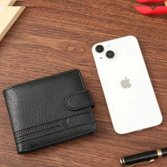 Fashion Casual New Men's Short Wallet PU Multi-Dlot High-Capacity Zipper Buckle Foldable Solid Premium Texture Wearable Light