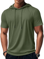 New Mens Short Sleeve Loose T-shirt Multi Solid Color Lightweight Hoodie Fitness Breathable Collar Tops Summer Hooded Sweatwear