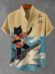 Men's Abstract 3D Print Stand up Collar Short Sleeve Button up Shirt Casual plus Size Soft Clothing Outdoor Fashionable