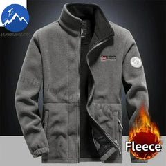 Winter Warm Fleece Jacket Men Climbing Double Thickened Pocket Jacket Outdoor High Collar Windproof Ski Sweatshirt Coat Man Snow