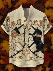 Men's Abstract 3D Print Stand up Collar Short Sleeve Button up Shirt Casual plus Size Soft Clothing Outdoor Fashionable