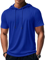 New Mens Short Sleeve Loose T-shirt Multi Solid Color Lightweight Hoodie Fitness Breathable Collar Tops Summer Hooded Sweatwear