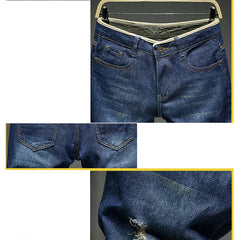 Men Denim Shorts Summer New Style Thin Section Elastic Force Slim Fit Short Jeans Male Brand Clothing Light Blue Retro Blue