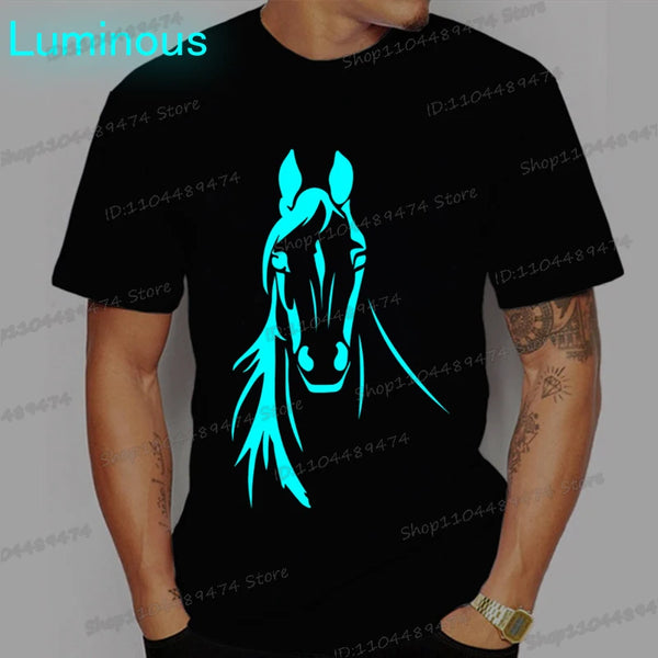Men Hip Hop Horse Fun T-shirt Vintage Street Luminous Clothing Harajuku Casual Short Sleeve Homme Camiseta Humor Horse Tshirt