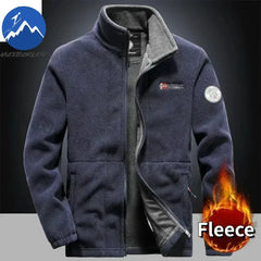 Winter Warm Fleece Jacket Men Climbing Double Thickened Pocket Jacket Outdoor High Collar Windproof Ski Sweatshirt Coat Man Snow