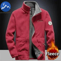 Winter Warm Fleece Jacket Men Climbing Double Thickened Pocket Jacket Outdoor High Collar Windproof Ski Sweatshirt Coat Man Snow