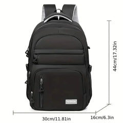 Unisex Casual Nylon Backpack, Large Capacity, Adjustable Shoulder Straps, Zipper Closure, Polyester Lining, Durable Travel, Work Clothing, School Carry-On Bag, Lightweight, Washable, Fashionable Stitching Details.