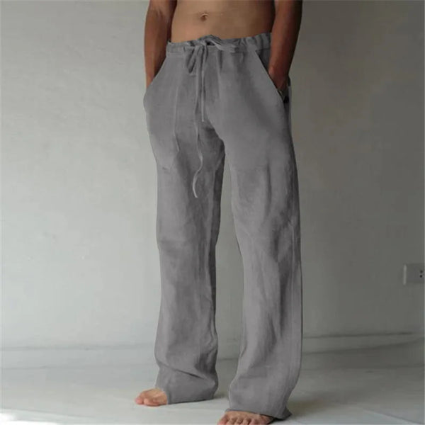 Sports pants new spring/summer fashion brand men's hip-hop breathable cotton linen solid color simple drawstring wide leg pants