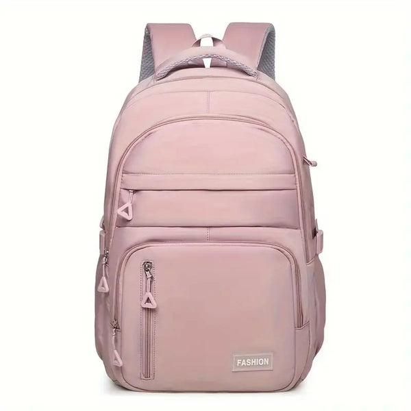 Unisex Casual Nylon Backpack, Large Capacity, Adjustable Shoulder Straps, Zipper Closure, Polyester Lining, Durable Travel, Work Clothing, School Carry-On Bag, Lightweight, Washable, Fashionable Stitching Details.