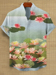 Men's Abstract 3D Print Stand up Collar Short Sleeve Button up Shirt Casual plus Size Soft Clothing Outdoor Fashionable