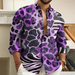 Fashion Men's Leopard Zebra Print Shirt Button Up Shirts Long Sleeve shirt Casual Men's Tops Fall 3D Print Collared Shirt