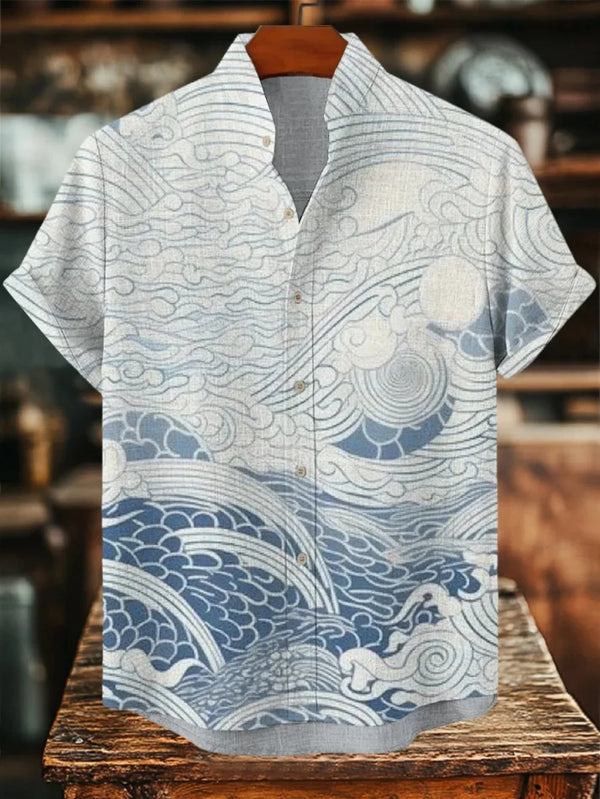 Men's Abstract 3D Print Stand up Collar Short Sleeve Button up Shirt Casual plus Size Soft Clothing Outdoor Fashionable