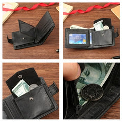 Fashion Casual New Men's Short Wallet PU Multi-Dlot High-Capacity Zipper Buckle Foldable Solid Premium Texture Wearable Light