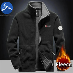 Winter Warm Fleece Jacket Men Climbing Double Thickened Pocket Jacket Outdoor High Collar Windproof Ski Sweatshirt Coat Man Snow