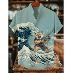 Men's Abstract 3D Print Stand up Collar Short Sleeve Button up Shirt Casual plus Size Soft Clothing Outdoor Fashionable