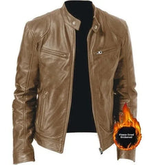 Southern Winter Warm Button Fashion Motorcycle Men's Multi-Pocket PU Jacket Stand Collar Zipper Open Cardigan Leather Jacket