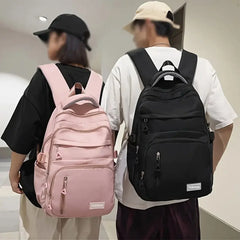 Unisex Casual Nylon Backpack, Large Capacity, Adjustable Shoulder Straps, Zipper Closure, Polyester Lining, Durable Travel, Work Clothing, School Carry-On Bag, Lightweight, Washable, Fashionable Stitching Details.