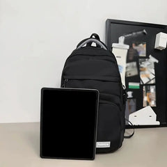 Unisex Casual Nylon Backpack, Large Capacity, Adjustable Shoulder Straps, Zipper Closure, Polyester Lining, Durable Travel, Work Clothing, School Carry-On Bag, Lightweight, Washable, Fashionable Stitching Details.