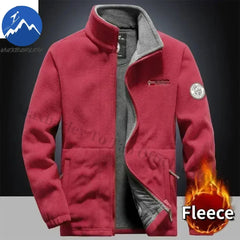 Winter Warm Fleece Jacket Men Climbing Double Thickened Pocket Jacket Outdoor High Collar Windproof Ski Sweatshirt Coat Man Snow