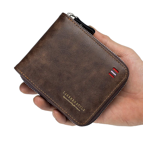 Men's Vintage Short Wallet - Trifold Zipper Coin Purse, Casual Buckle Waist Chain Money Bag, Zero Wallet for Students & Dad Gift