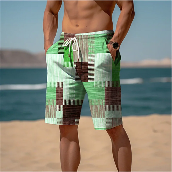 Vintage Patchwork Pattern Beach Short For Men Fashion Casual Summer 3D Fake Cloth Printed Swim Trunks Loose Street Short Pants